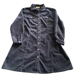 Eddie Bauer Dress Large Black Corduroy Snap Front Shirt Dress Modest Prairie